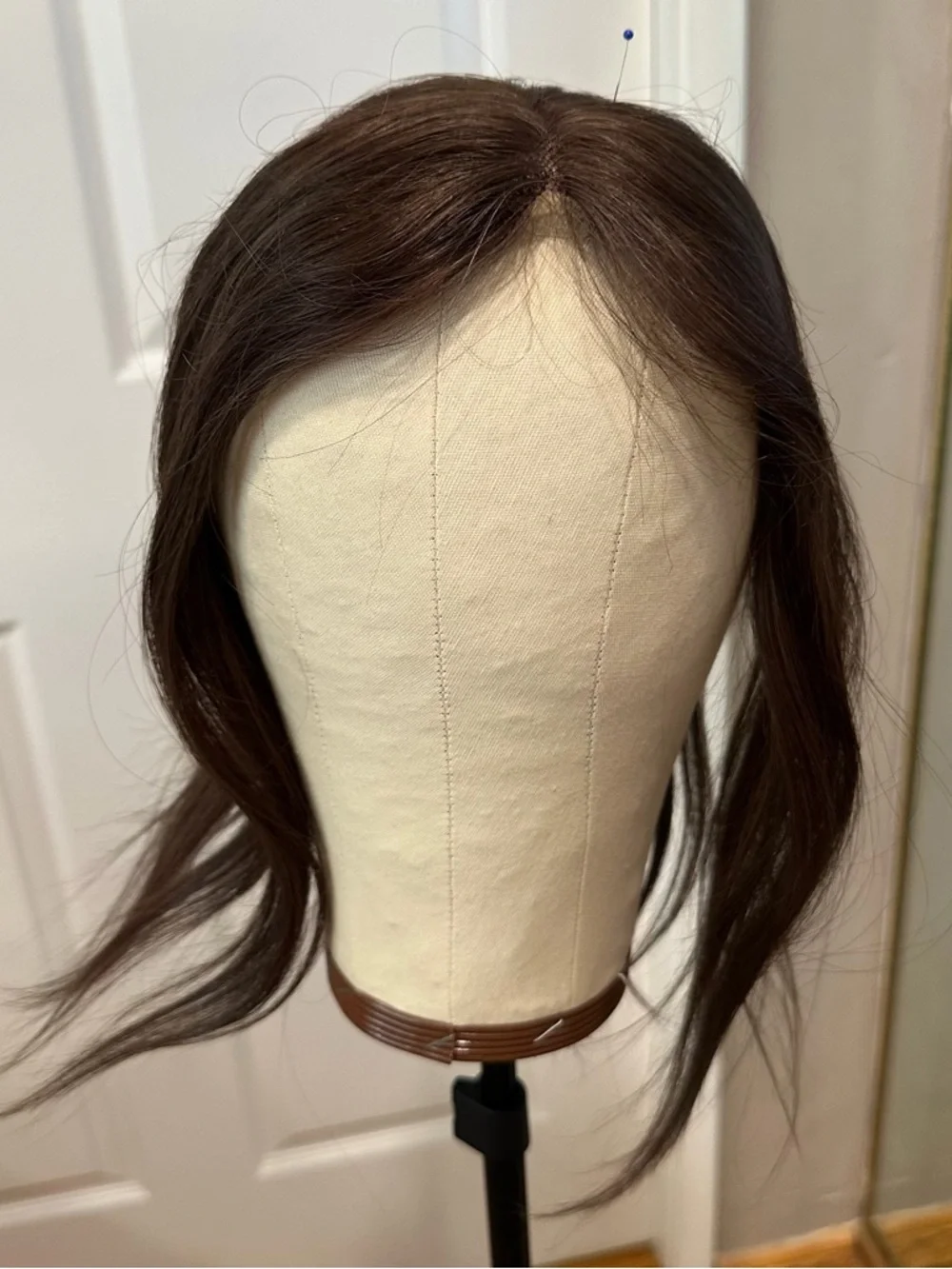 12” Dark Brown Human‎ Hair Topper Side Part #TE2